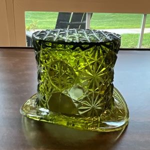 Vintage Fenton Green Art Glass Hat Toothpick Holder Succulent Pot Depression Era